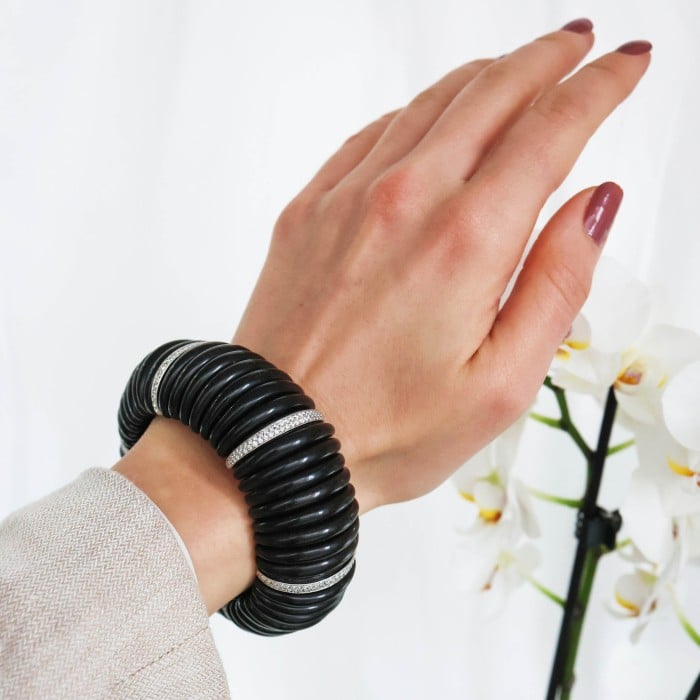 Modern Ebony, Diamond and Platinum Cuff Bracelet, 2.75ct