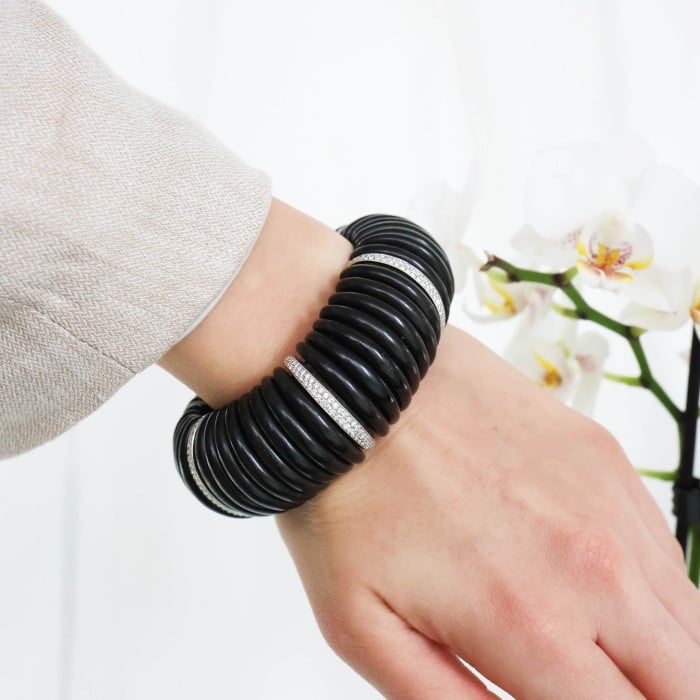 Modern Ebony, Diamond and Platinum Cuff Bracelet, 2.75ct