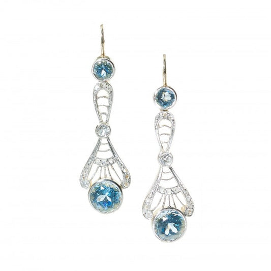 Modern Edwardian Style Aquamarine Diamond and Gold Drop Earrings