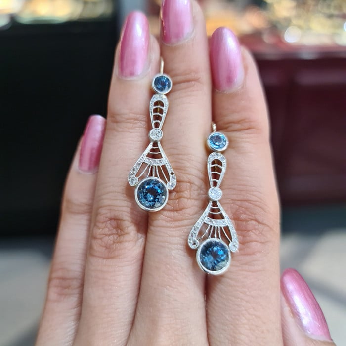 Modern Edwardian Style Aquamarine Diamond and Gold Drop Earrings