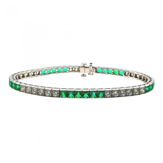 Modern Emerald 6.37 Carats Diamond 5.05 Carats and Platinum Line Bracelet
