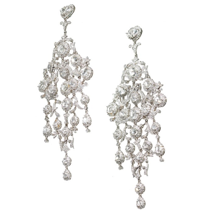 Modern Large Diamond and Platinum Chandelier Earrings, 15.26 Carats