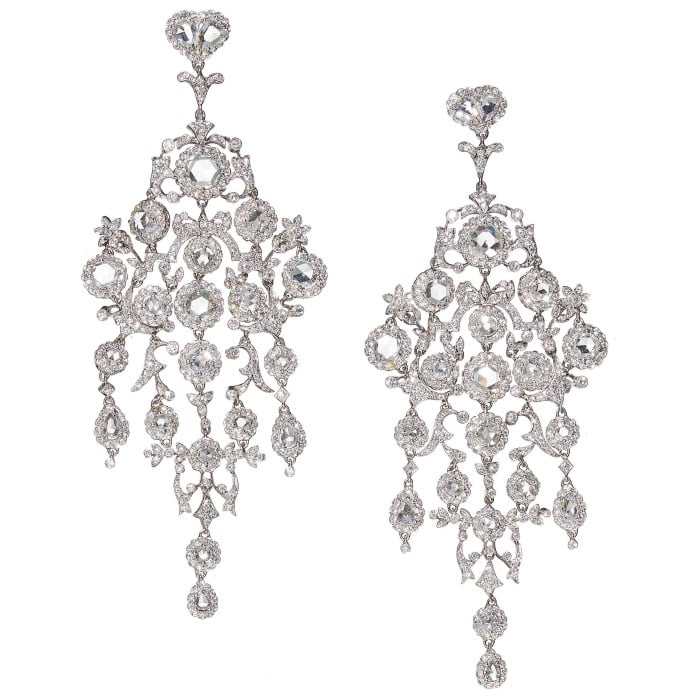 Modern Large Diamond and Platinum Chandelier Earrings, 15.26 Carats