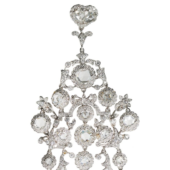 Modern Large Diamond and Platinum Chandelier Earrings, 15.26 Carats