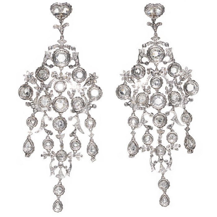 Modern Large Diamond and Platinum Chandelier Earrings, 15.26 Carats