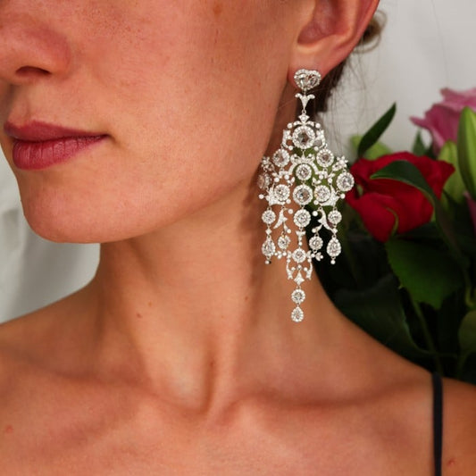 Modern Large Diamond and Platinum Chandelier Earrings, 15.26 Carats