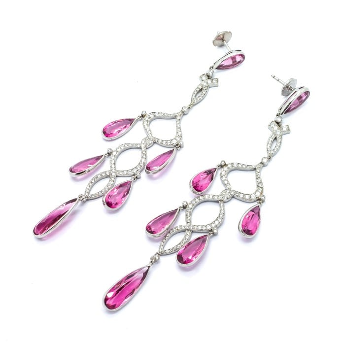 Modern Morganite Diamond and Platinum Chandelier Earrings