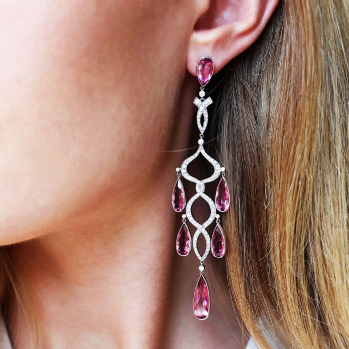 Modern Morganite Diamond and Platinum Chandelier Earrings