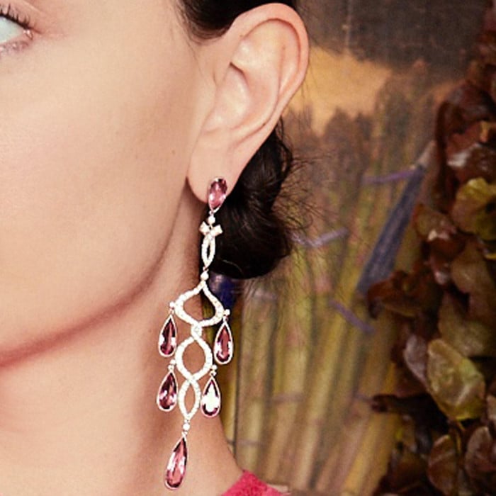 Modern Morganite Diamond and Platinum Chandelier Earrings