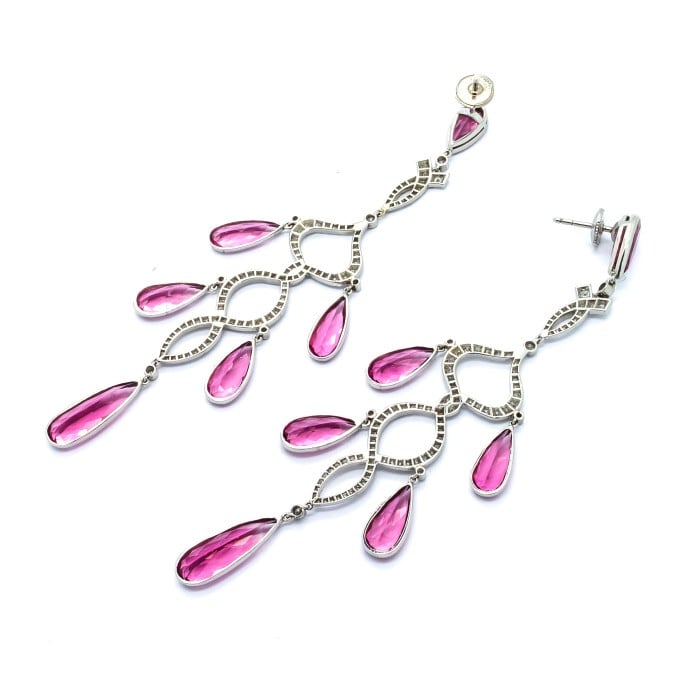 Modern Morganite Diamond and Platinum Chandelier Earrings