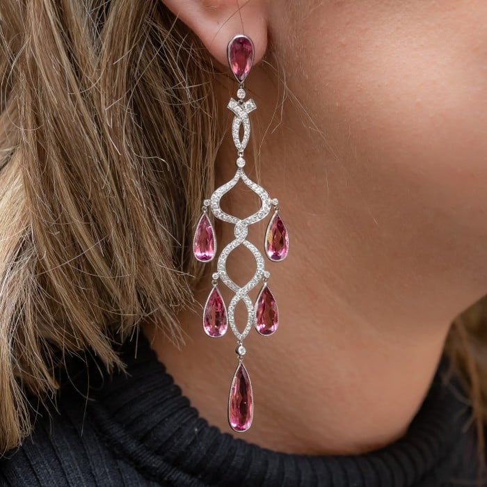 Modern Morganite Diamond and Platinum Chandelier Earrings