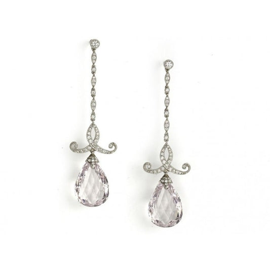 Modern Morganite Diamond and Platinum Drop Earrings