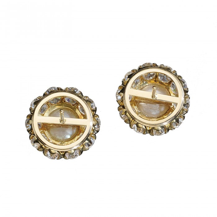 Modern Natural Pearl Diamond and Gold Cluster Earrings