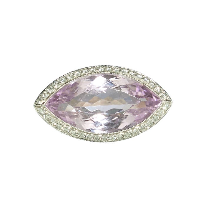 Modern Navette Kunzite, Diamond and Platinum Dress Ring