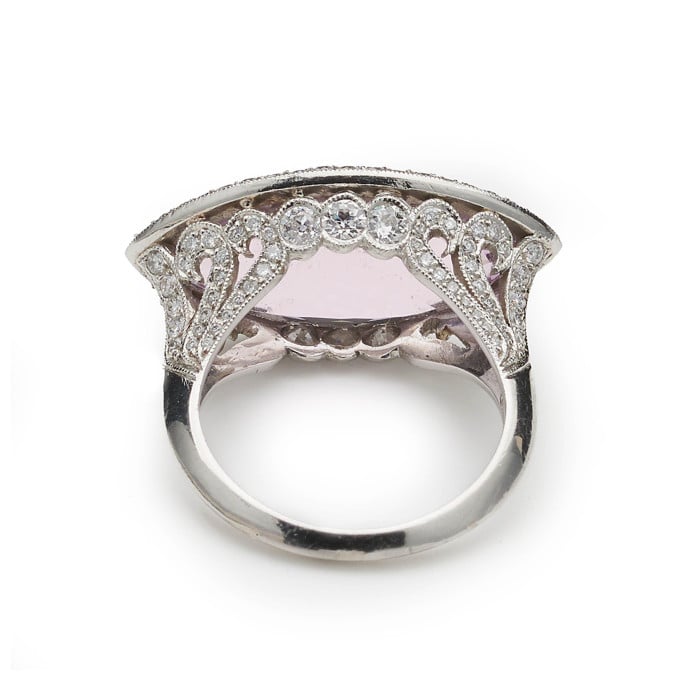 Modern Navette Kunzite, Diamond and Platinum Dress Ring