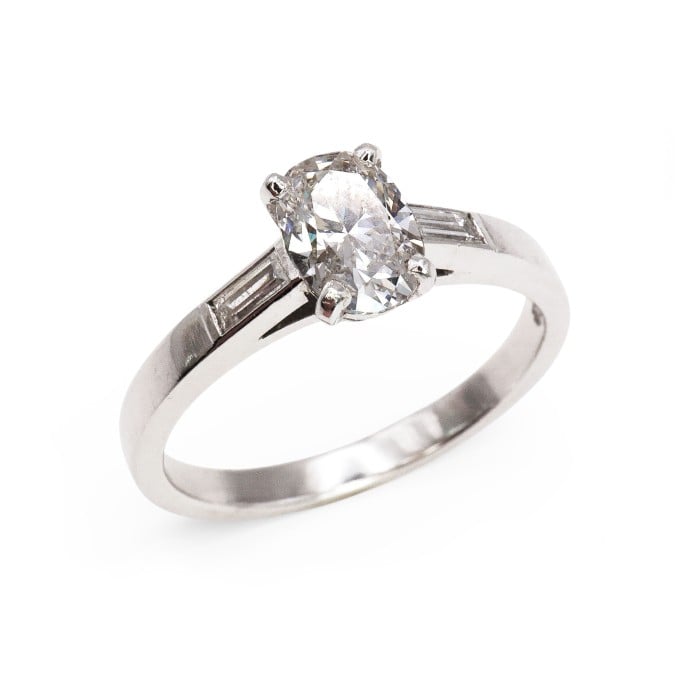 Modern Oval Diamond and Platinum Solitaire Ring 0.91 Carats