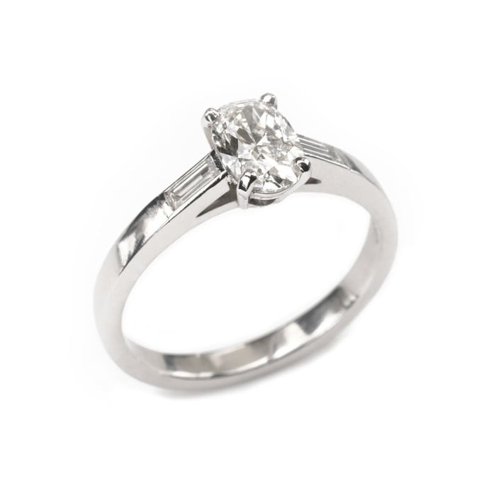 Modern Oval Diamond and Platinum Solitaire Ring 0.91 Carats