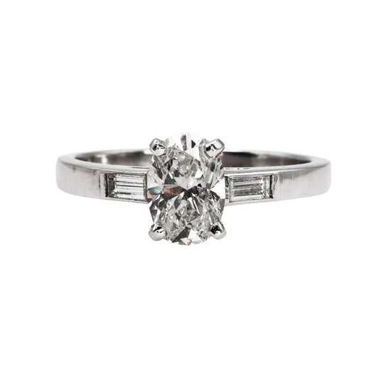 Modern Oval Diamond and Platinum Solitaire Ring 0.91 Carats