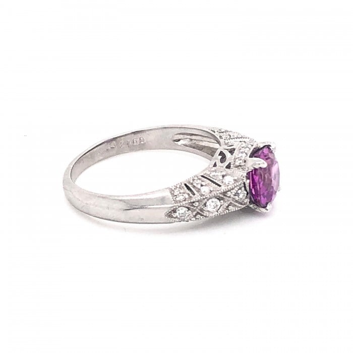Modern Pink Sapphire, 1.57 Carats Diamond and Platinum Ring, Circa 2009