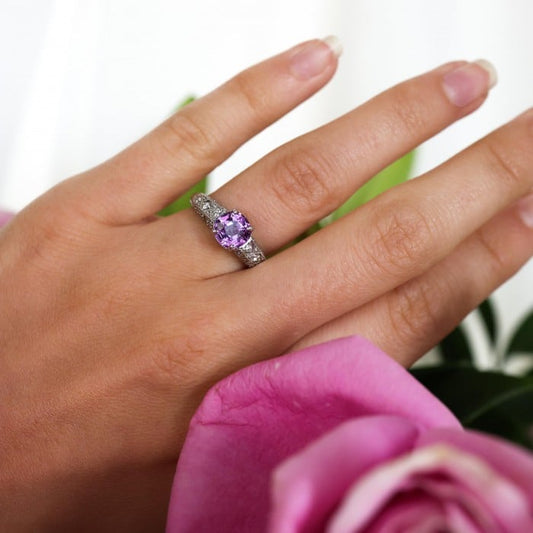Modern Pink Sapphire, 1.57 Carats Diamond and Platinum Ring, Circa 2009