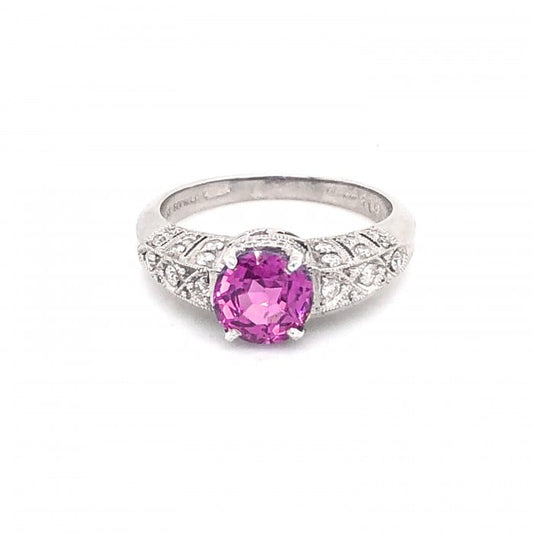 Modern Pink Sapphire, 1.57 Carats Diamond and Platinum Ring, Circa 2009