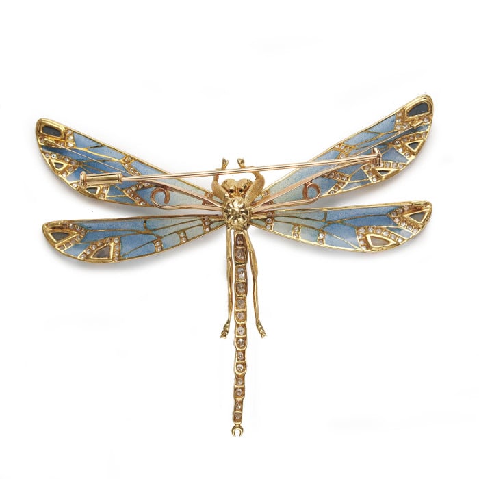 Modern Plique à Jour Enamel, Opal, Diamond and Gold Dragonfly Brooch