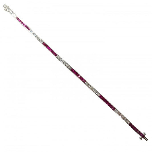 Modern Ruby 4.19ct Diamond 3.09ct and Platinum Line Bracelet