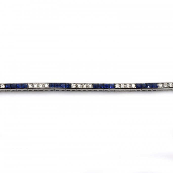Modern Sapphire, 3.89 Carats, Diamond, 1.65 Carats and Platinum Line Bracelet