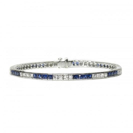 Modern Sapphire, 3.89 Carats, Diamond, 1.65 Carats and Platinum Line Bracelet