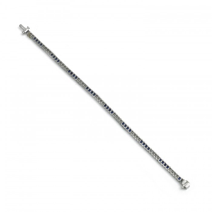 Modern Sapphire, 3.89 Carats, Diamond, 1.65 Carats and Platinum Line Bracelet