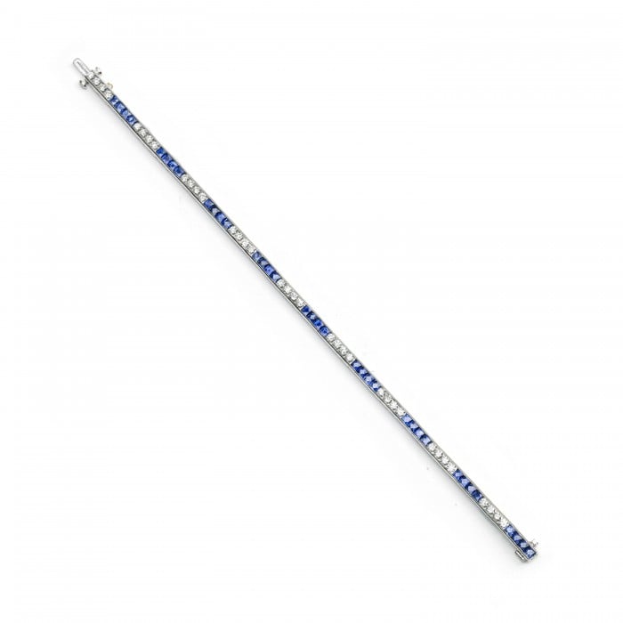 Modern Sapphire, 3.89 Carats, Diamond, 1.65 Carats and Platinum Line Bracelet
