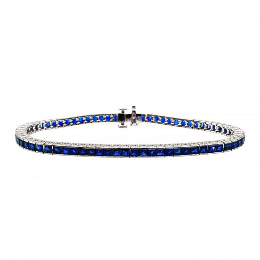 Modern Sapphire and Platinum Line Bracelet, 7.36 Carats
