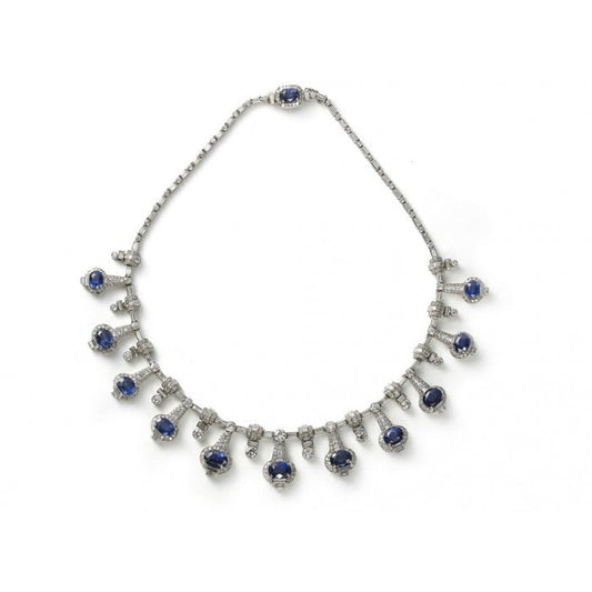Modern Sapphire, Diamond and Platinum Fringe Necklace, 33.40 Carats