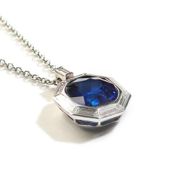 Modern Sapphire Diamond and Platinum Pendant, 4.50 Carats