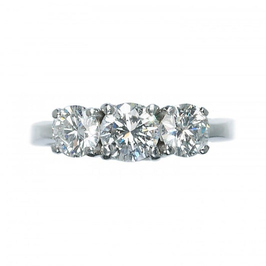 Modern Three Stone Diamond and Platinum Ring, 1.60ct
