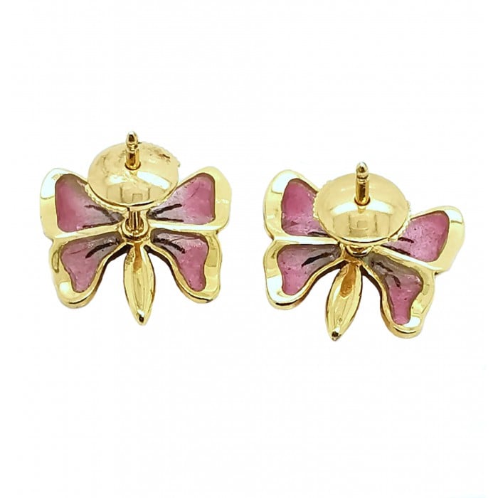 Moira Pink Plique à Jour Enamel, Diamond and Gold Butterfly Earrings