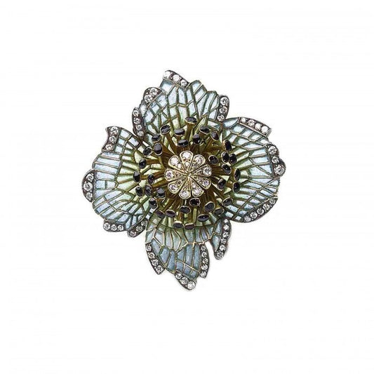 Moira Poppy Plique à Jour Enamel, Diamond, Silver and Gold Brooch