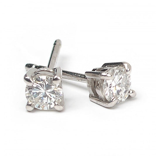 New Diamond and White Gold Four Claw Stud Earrings, 0.44 Carats