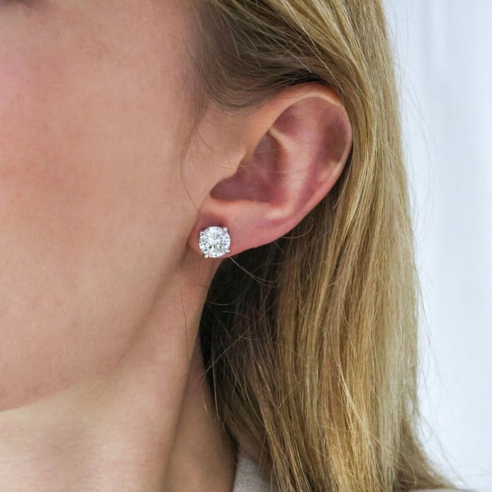 New Diamond and White Gold Four Claw Stud Earrings 4.64 Carats