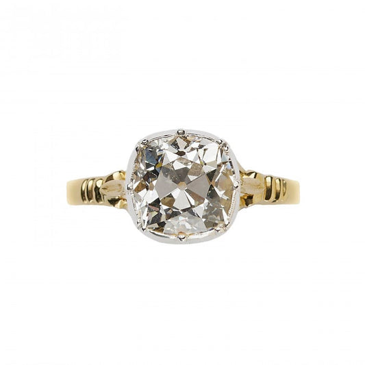 New Georgian Style Old Cut Diamond Gold and Platinum Solitaire Ring, 2.72ct