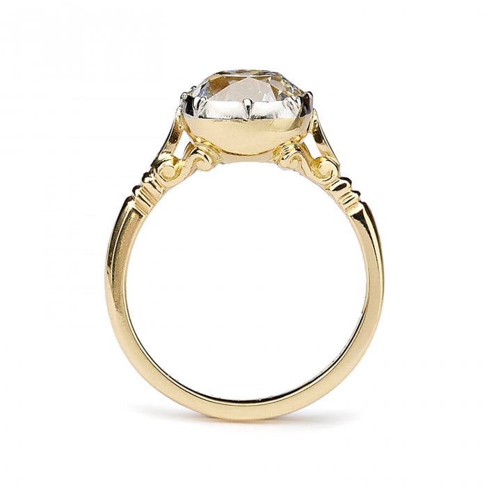 New Georgian Style Old Cut Diamond Gold and Platinum Solitaire Ring, 2.72ct