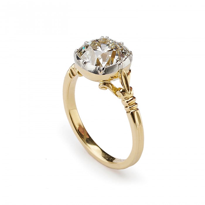 New Georgian Style Old Cut Diamond Gold and Platinum Solitaire Ring, 2.72ct