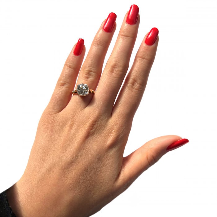 New Georgian Style Old Cut Diamond Gold and Platinum Solitaire Ring, 2.72ct