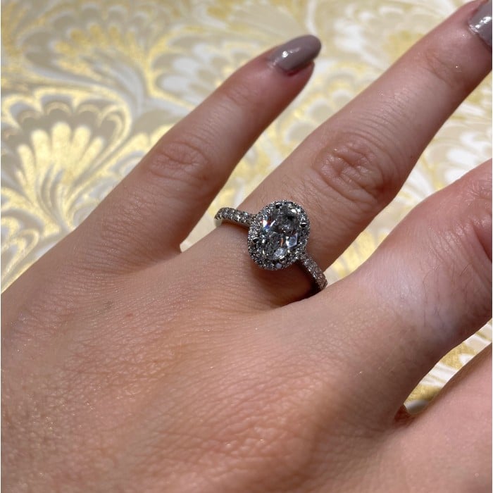 Oval Diamond Micro Pavé Halo Platinum Ring, 1.00ct D VS2