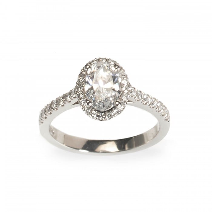 Oval Diamond Micro Pavé Halo Platinum Ring, 1.00ct D VS2