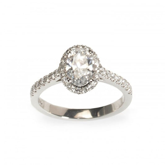 Oval Diamond Micro Pavé Halo Platinum Ring, 1.00ct D VS2