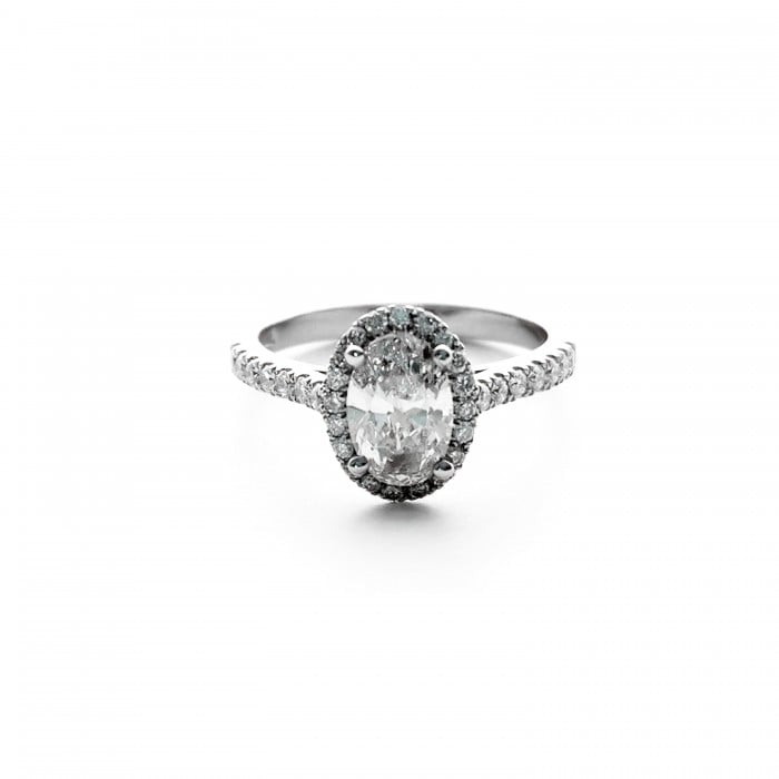 Oval Diamond Micro Pavé Halo Platinum Ring, 1.00ct D VS2