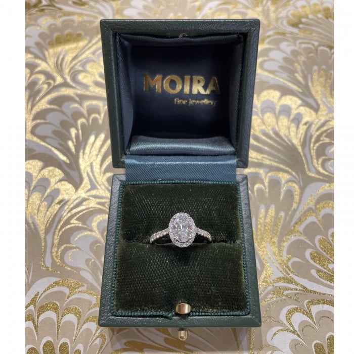 Oval Diamond Micro Pavé Halo Platinum Ring, 1.00ct D VS2