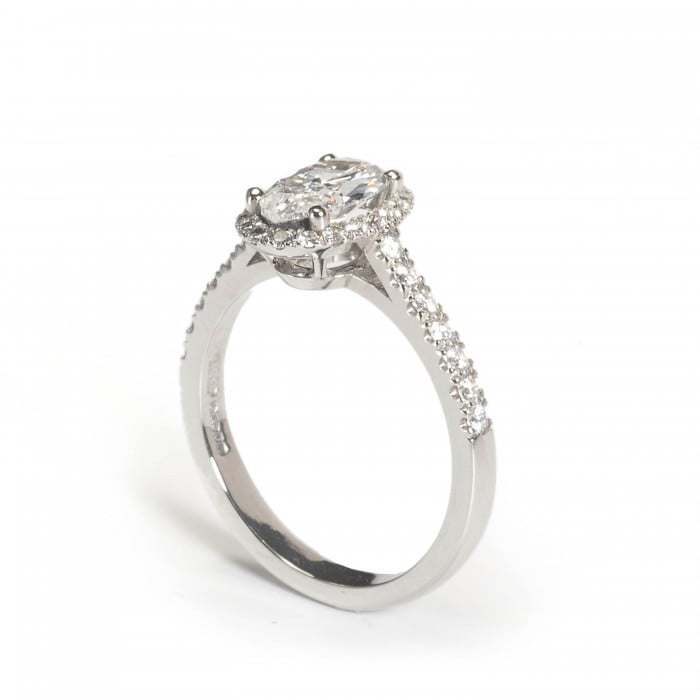 Oval Diamond Micro Pavé Halo Platinum Ring, 1.00ct D VS2