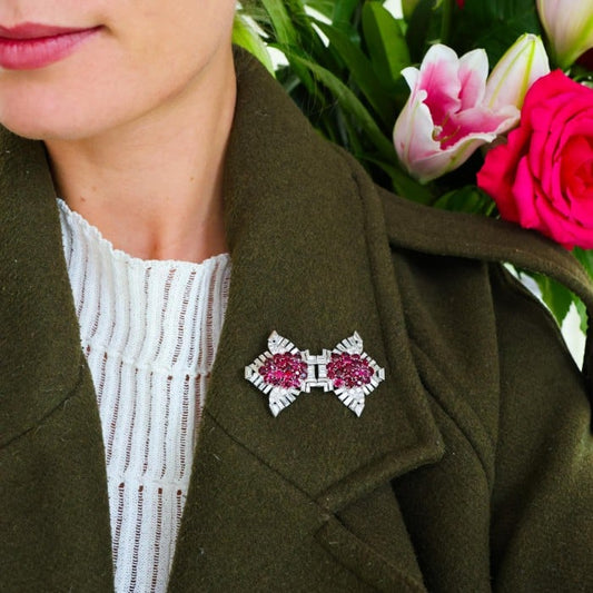 Pair of Cartier Art Deco Ruby Diamond and Platinum Clips, Circa 1937